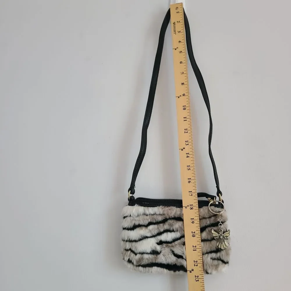 Juicy Couture Black and White Faux Fur Crossbody Bag Y2K